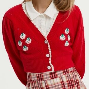 Cider TEACHERS FAVORITE RED BALLOON SLEEVE CARDIGAN Size Large